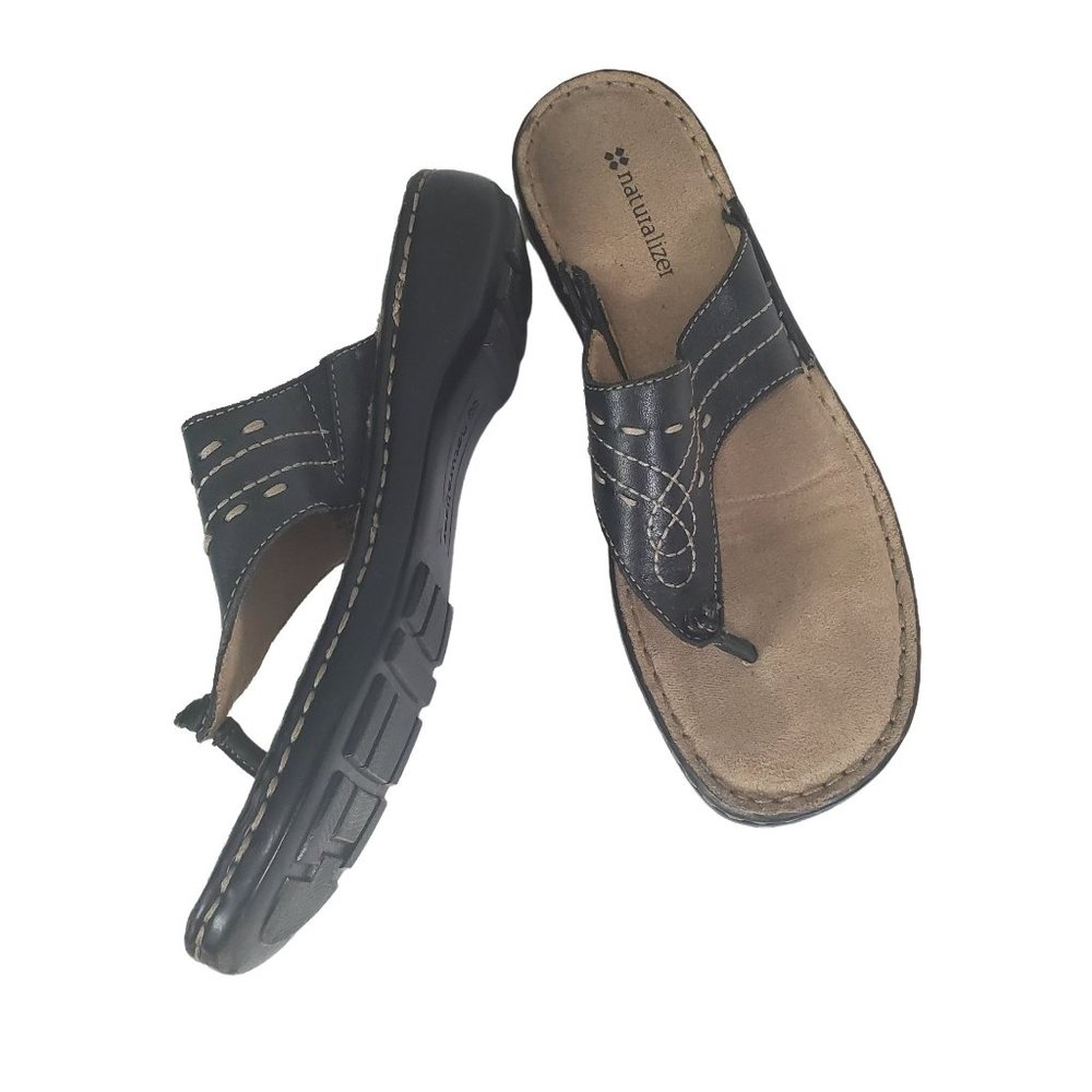 NATURALIZER Womens Sandals Flip Flops Leather Black Brown Size 7